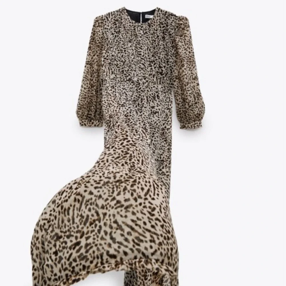 NEW Zara leopard print long sleeve maxi dress - Picture 5 of 9